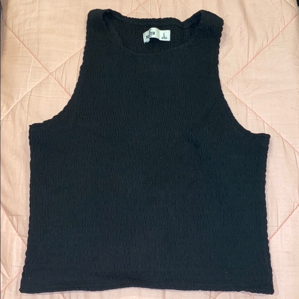 Black ruched cropped tank top